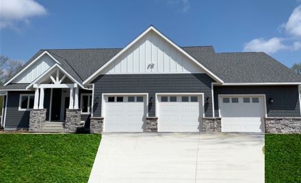 James Hardie Siding, Marvin Windows, Boulder Creak Stone & Clopay Overhead Door